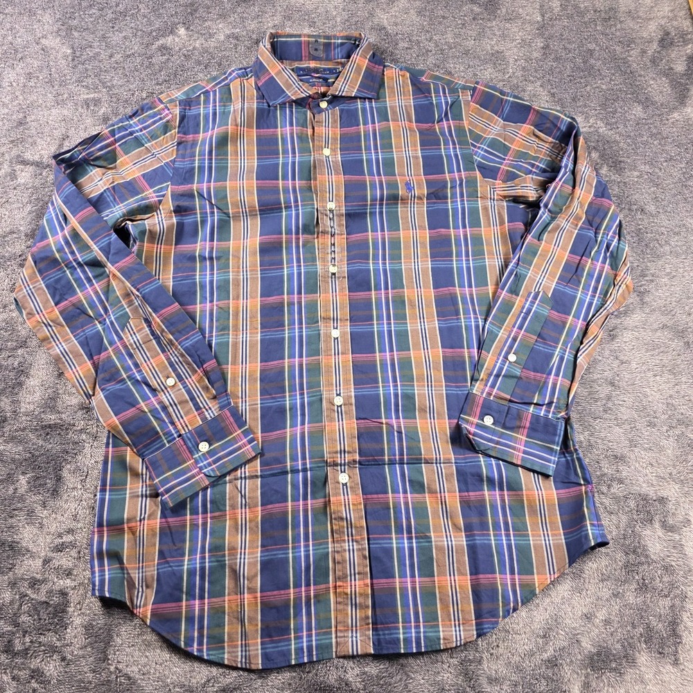 Polo Ralph Lauren Classic Fit Plaid Twill Shirt Mens M Blue Brown Green